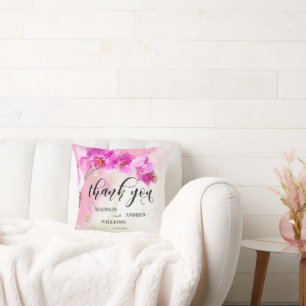 Coussin Merci d'aquarelle d'orchidée rose