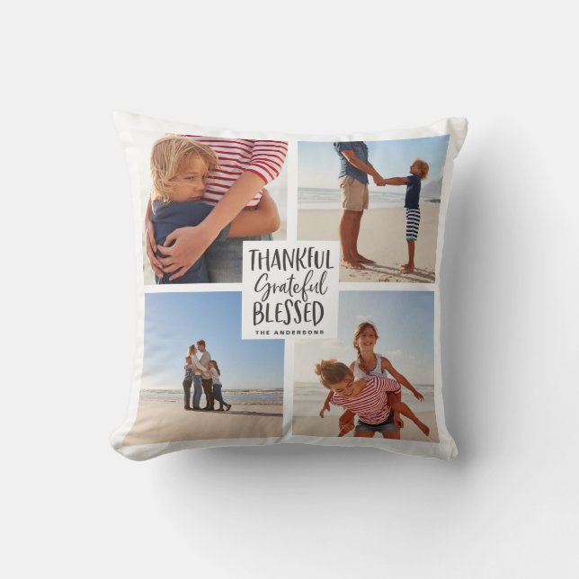Coussin Merci reconnaissant béni photo de grâces (Recto)