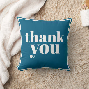 Coussin Merci typographie minimal bleu