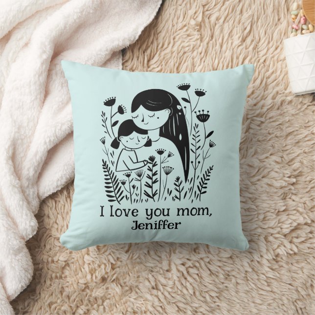 Coussin Mère mignonne et fille qui embrasse la Fête des Mè (Couverture)