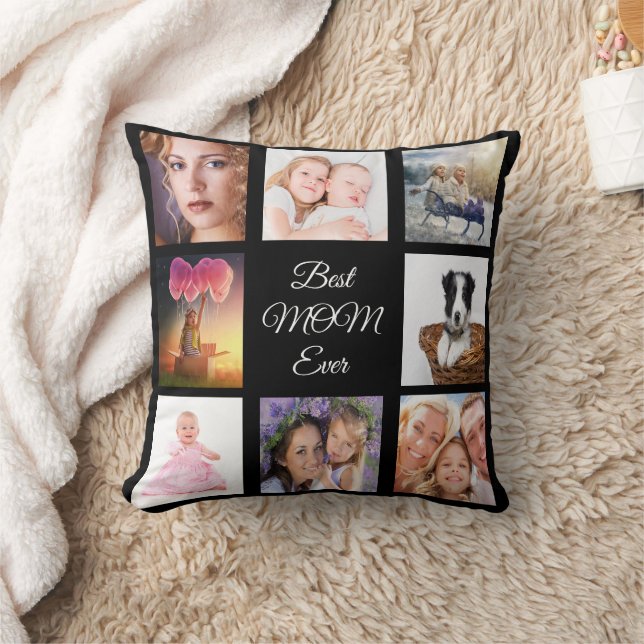 Coussin Mère noir photo collage (Couverture)