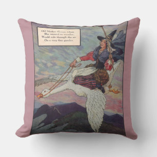 Coussin Mère Oie des années 1920 chevauchant sa gigantesqu
