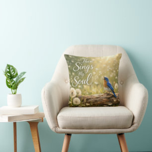 Coussin Merlebleu chantant "Alors chante mon âme"
