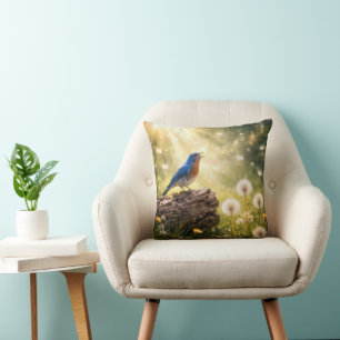 Coussin Merlebleu chantant dans le soleil