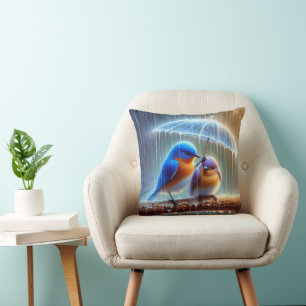 Coussin Merles bleus sous un parapluie