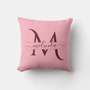 Coussin Merlot tendance Bourgogne rose Monogramme féminin