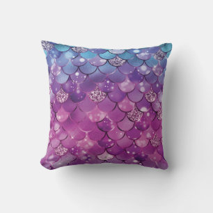 Coussin Mermaid Parties scintillant or bleu rose