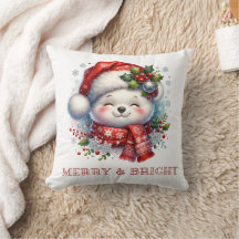 Merry & Bright Christmas Bear Cushion 