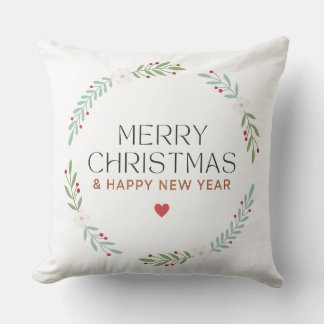 Coussin Merry Christmas Botanical Wreath Pillow Cover
