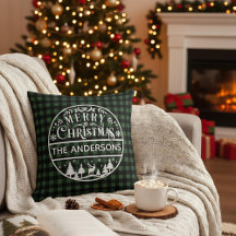 Merry Christmas Green & Black Plaid Custom Name