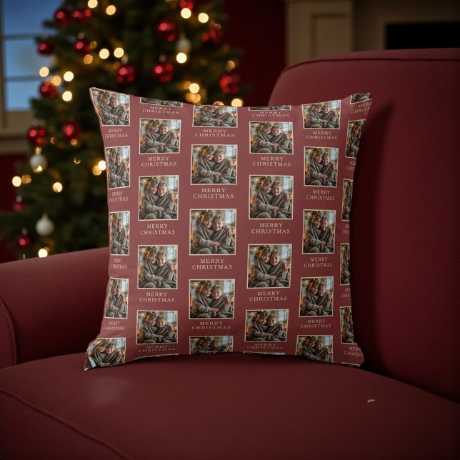 Coussin Merry Christmas Red Photo Holiday (Créateur téléchargé)