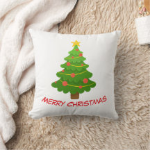 Merry Christmas Tree Throw Pillow