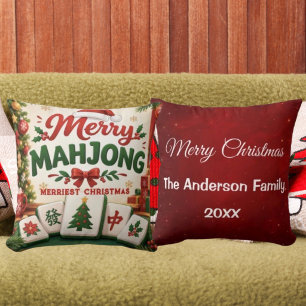 Coussin Merry Mahjong Merriest Noël Famille Cramoisi