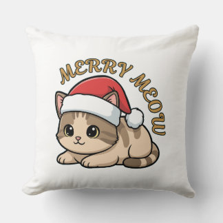 Coussin Merry Meow – Festive Cat Christmas Throw Pillow