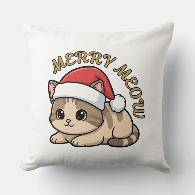 Coussin Merry Meow – Festive Cat Christmas Throw Pillow (Recto)