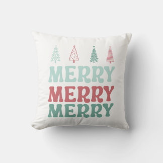 Coussin Merry Merry Merry with Pastel Boho Christmas Trees