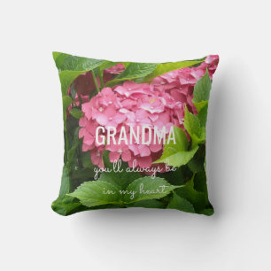 Coussin Message de grand-mère avec des hortensias roses