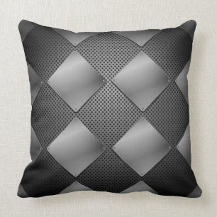 Coussin Métal et carreau noirs de motif de diamant de