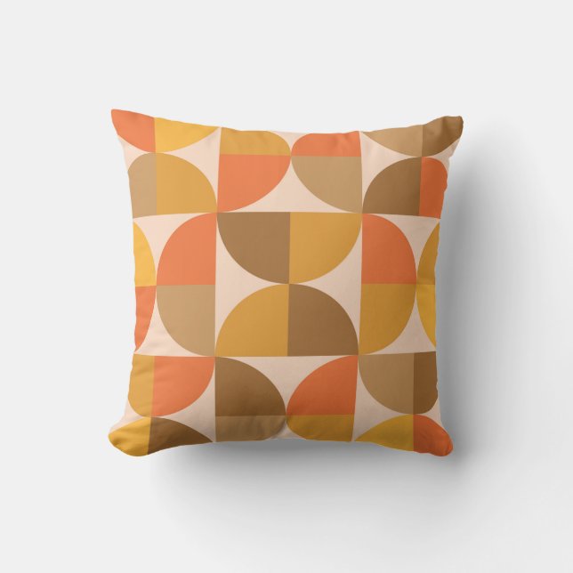 Coussin Mi-cercles orange et Brown du milieu du siècle (Recto)