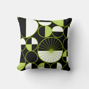 Coussin Mi-siècle Cercles modernes Moitié Chartreuse noire
