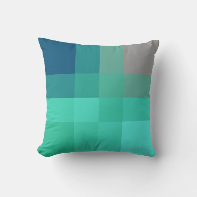 Coussin Mi-siècle mega plaid - turquoise & gris (Recto)