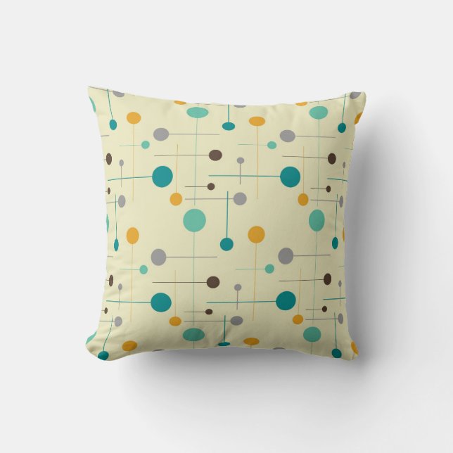 Coussin Mi-siècle Moderne Formes Rétro Points gris jaune (Recto)