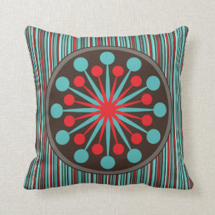Coussin Mi-siècle Moderne Starburst Turquoise Red Stripe