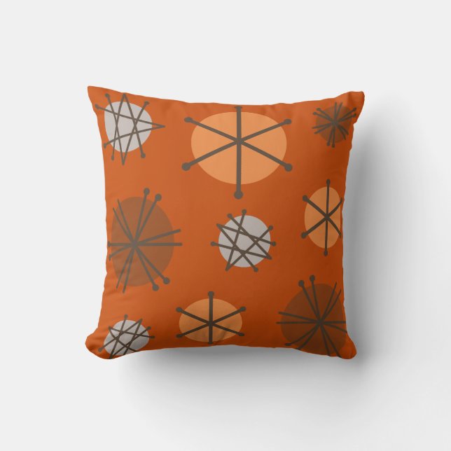 Coussin Mi-siècle Starbursts Modernes Brûlé Orange (Recto)
