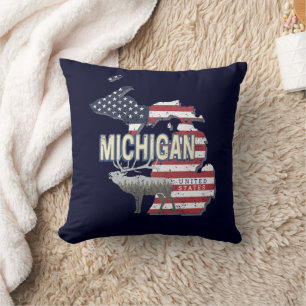 Coussin Michigan États-Unis Retro State Map Vintage États-