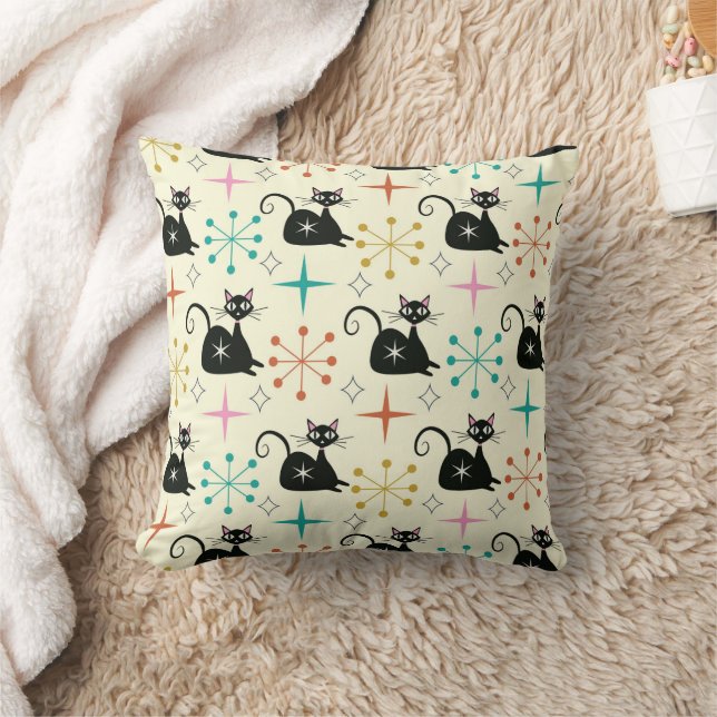 Coussin Mid Century Mod Chats atomiques avec Starburts rét (Couverture)