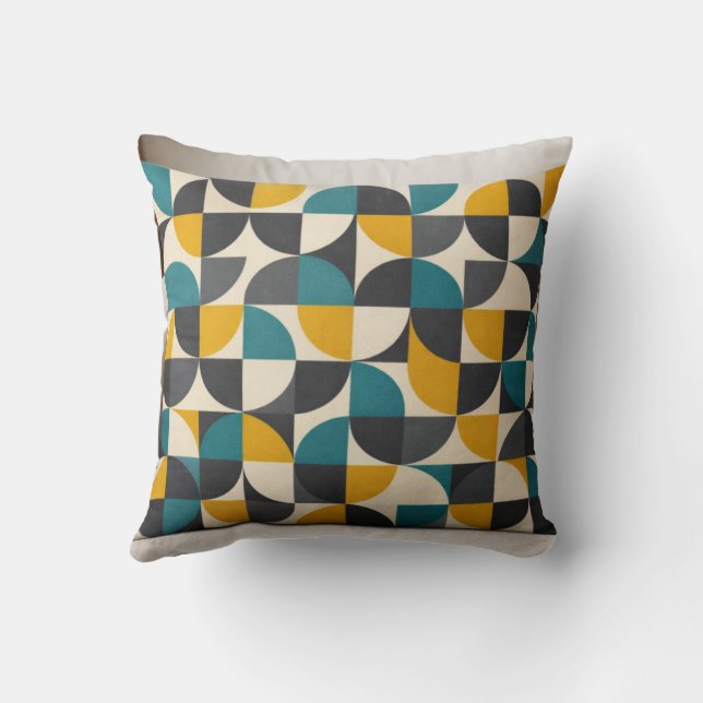 Coussin  Mid-Century Modern Geometric Pattern Throw Pillow (Verso)