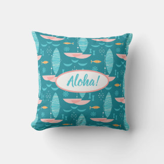 Coussin Mid Century Pink Catamaran - Blue Background