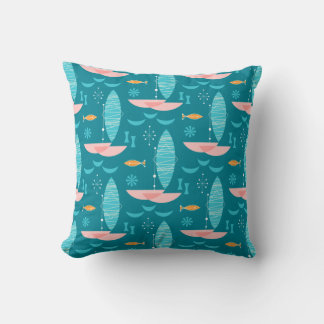 Coussin Mid Century Pink Catamaran - Blue Background