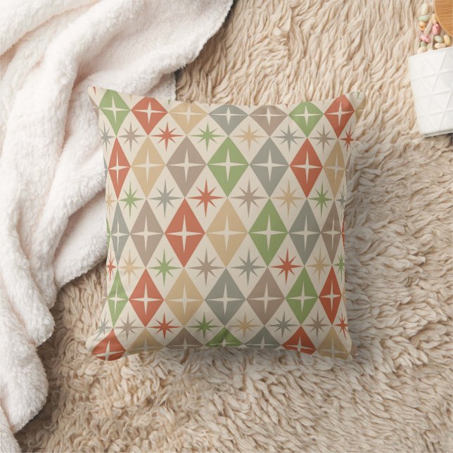 Coussin Mid Century Starbursts on Earthy Retro Diamonds (Couverture)