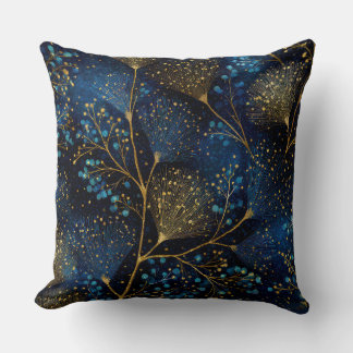 Coussin Midnight Gold Botanical Throw Pillow