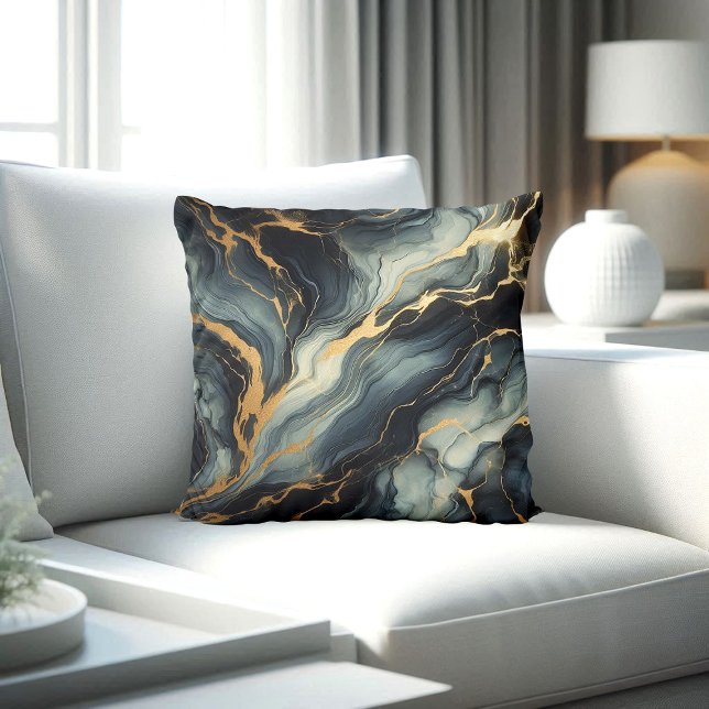 Coussin Midnight Navy and Gold Marble Artistic Pattern (Créateur téléchargé)