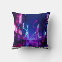 Midnight Tokyo — Neon Cyberpunk Throw Pillow
