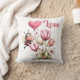Coussin Mignon amour de coeur ballon abeille fleurs de pri