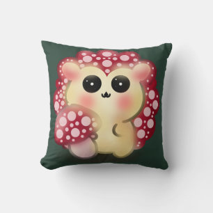 Coussin Mignon Art de Champignon Rouge Kawaii Hérisson