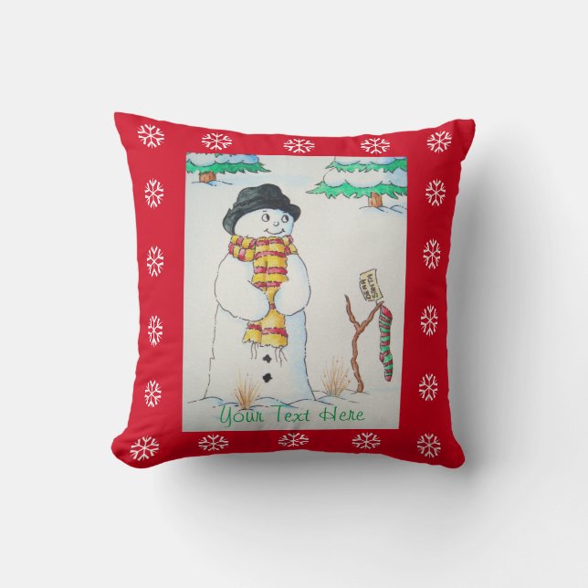 Coussin mignon bonhomme de neige souriant sur la scène des (Recto)