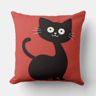 Coussin Mignon Chat Noir Minimaliste Dessin Animé Drôle