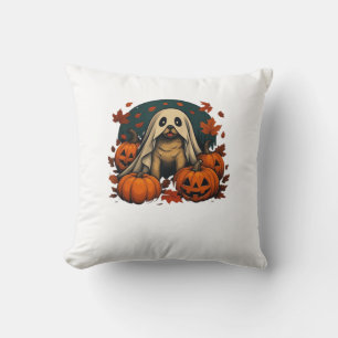Coussin Mignon chien carlin avec citrouilles automne Hallo