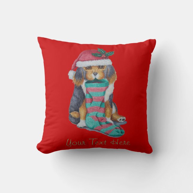 Coussin mignon chien chiot habillé pour noël (Recto)