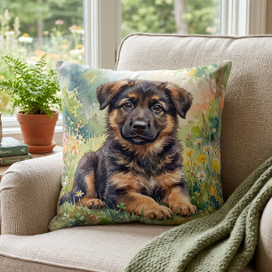 Coussin Mignon chiot berger allemand aquarelle