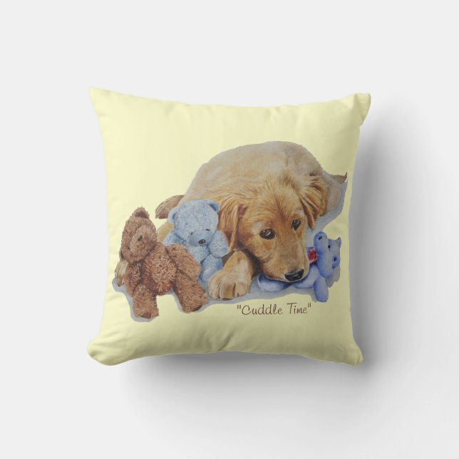 Coussin mignon chiot de récupération d'or bouddin nounours (Recto)