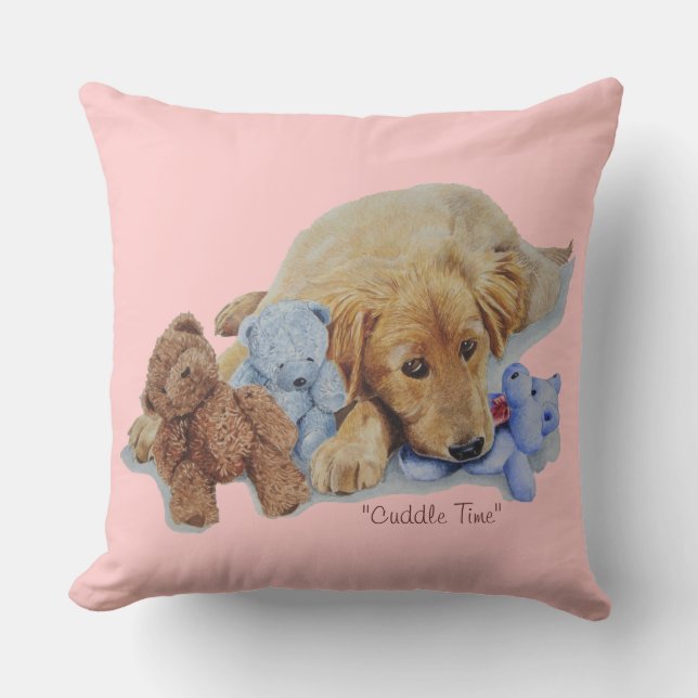 Coussin mignon chiot de récupération d'or bouddin nounours (Recto)