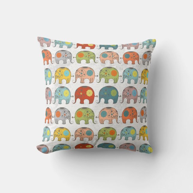 Coussin mignon cirque floral rétro tendance éléphant indie (Recto)