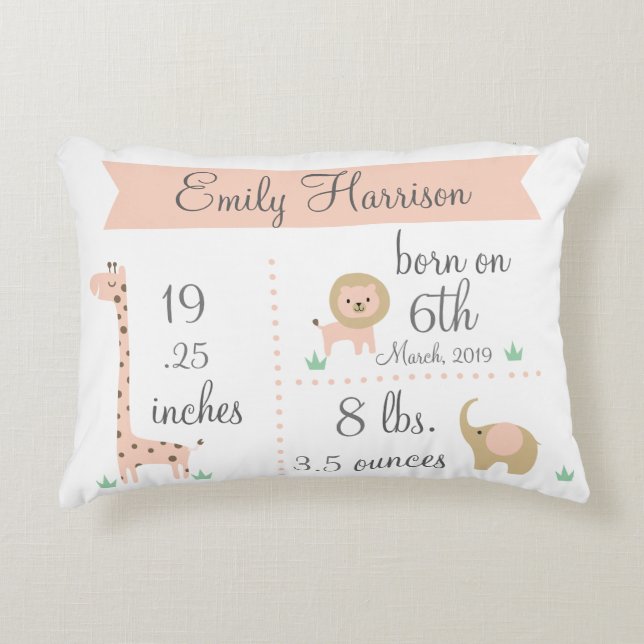 Coussin mignon de faire-part de bébé d'animaux de (Devant)