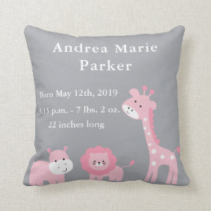 Coussin mignon de faire-part de bébé d'animaux de