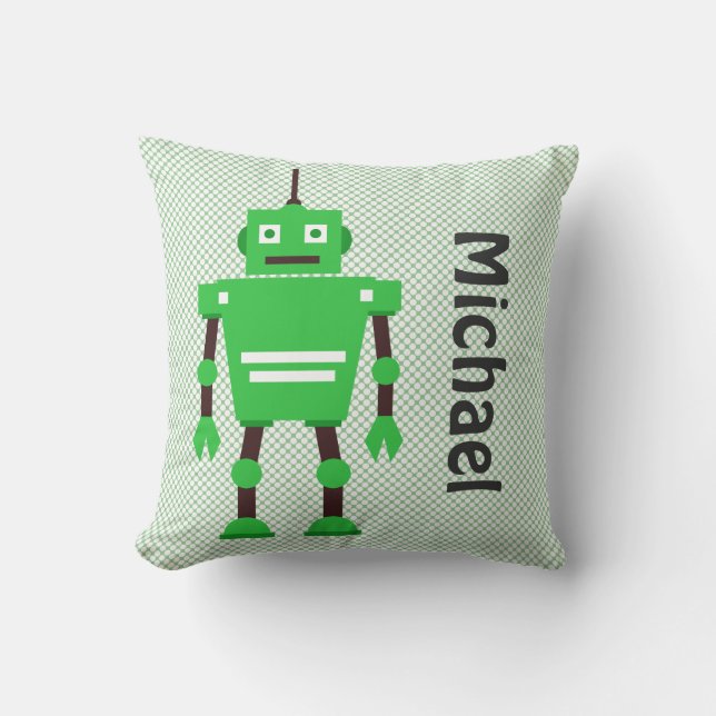 Coussin mignon de robot, vert, blanc, noir (Recto)